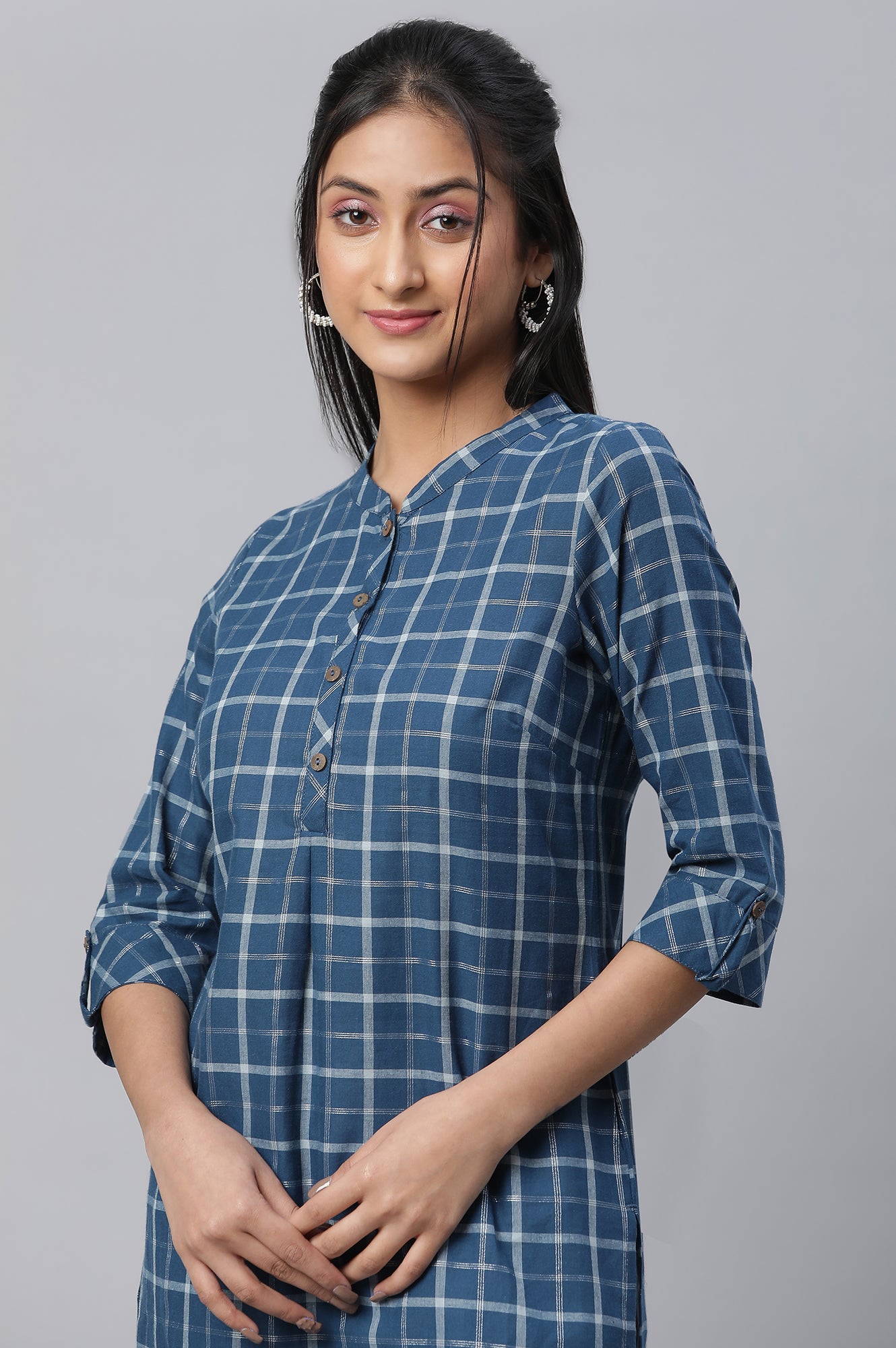 Blue Checkered Casual kurta