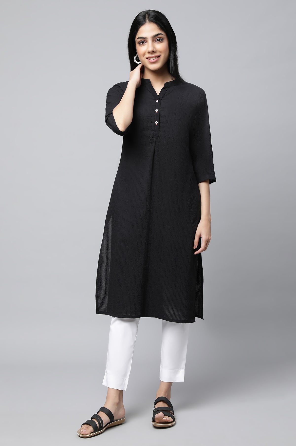 Black Sheer Sucker Summer Basic kurta - XL