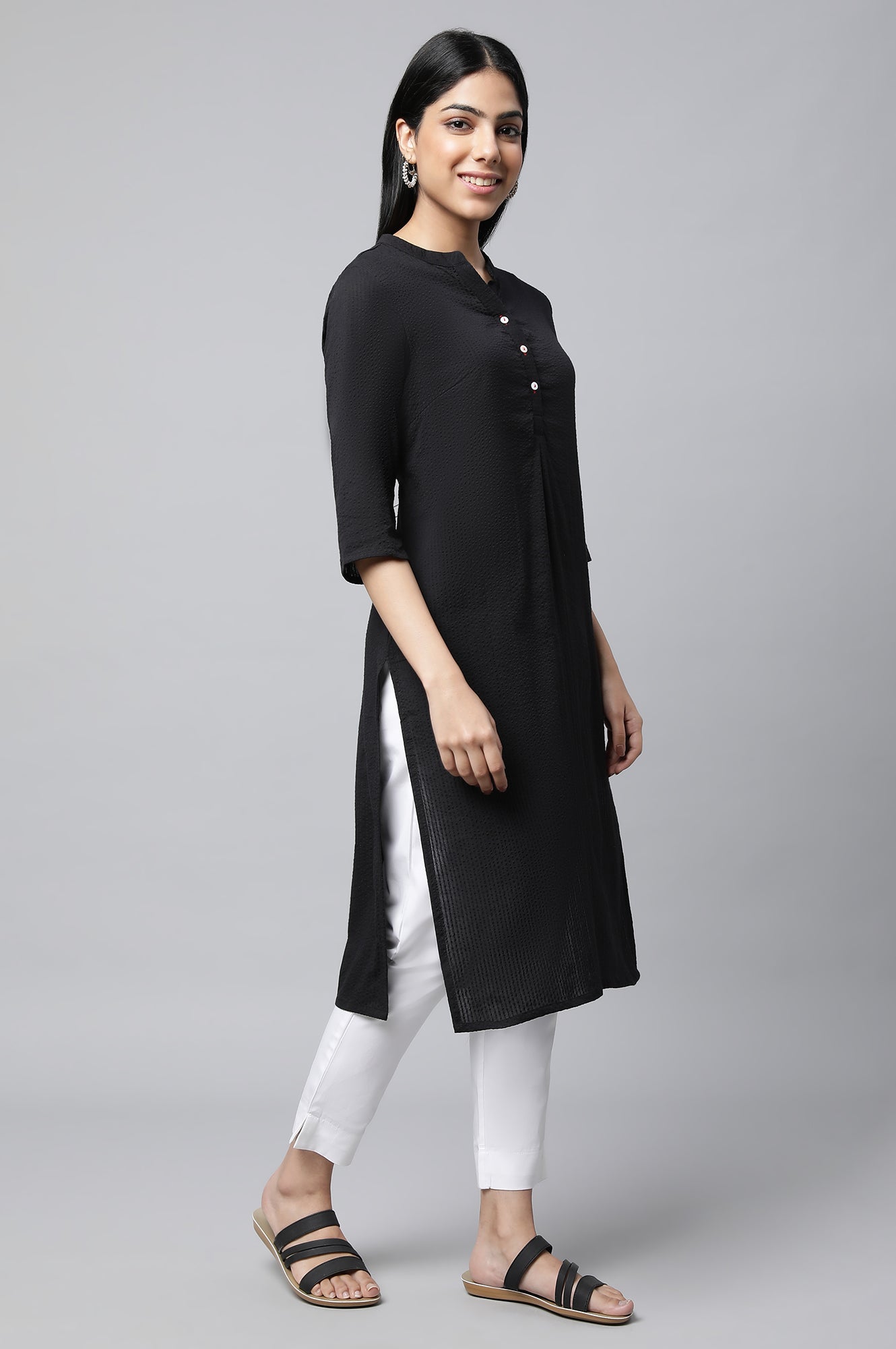 Black Sheer Sucker Summer Basic kurta