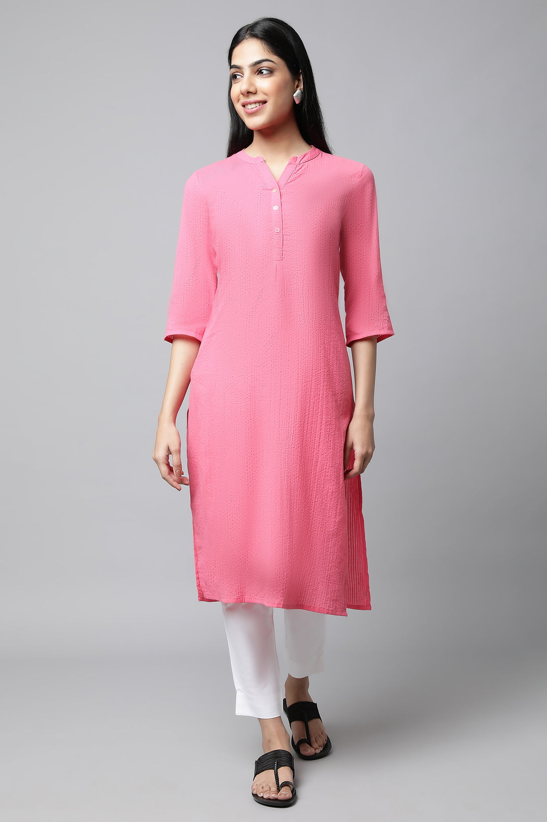 Pink Seersucker Summer Basic Kurta