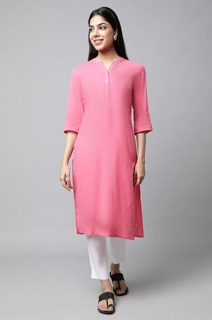 Pink Seersucker Summer Basic Kurta