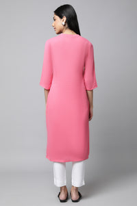 Pink Seersucker Summer Basic Kurta