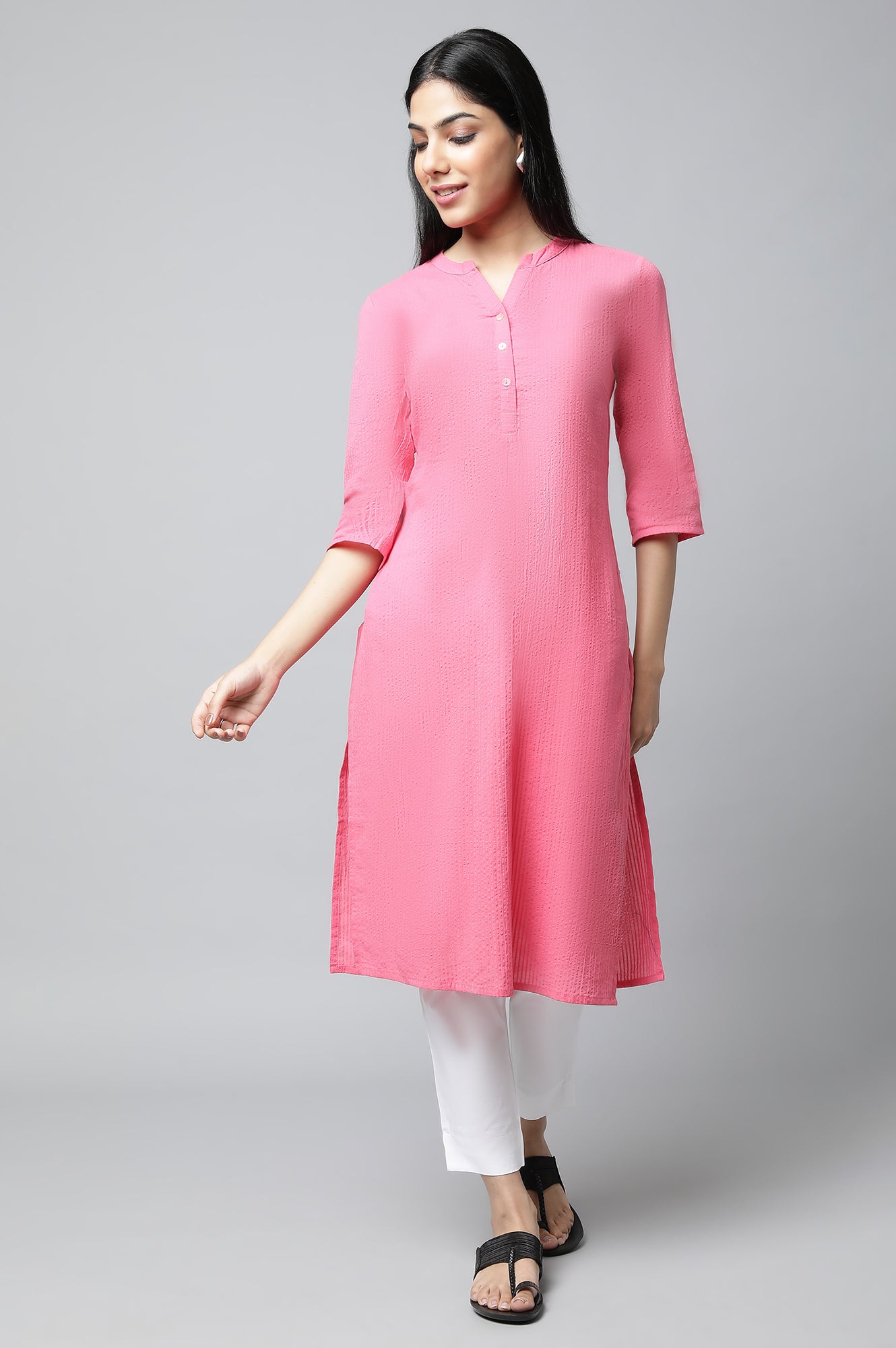 Pink Sheer Sucker Summer Basic kurta