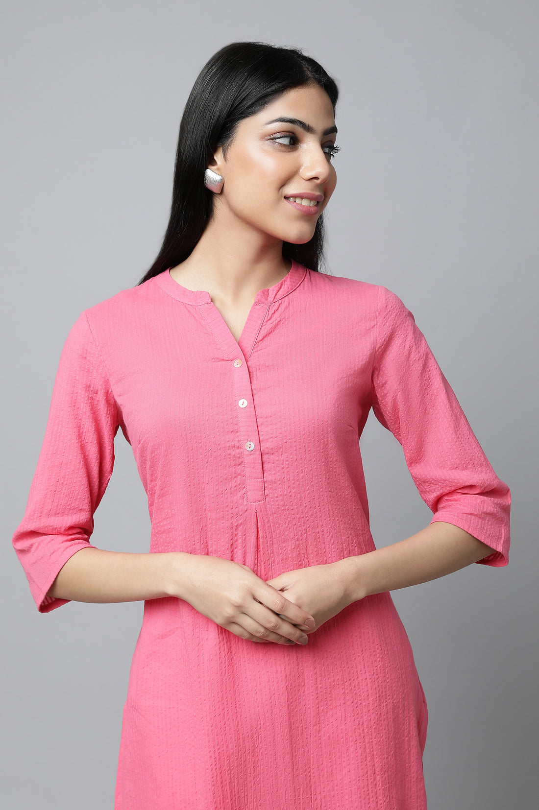 Pink Seersucker Summer Basic Kurta
