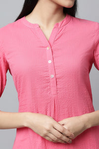 Pink Seersucker Summer Basic Kurta