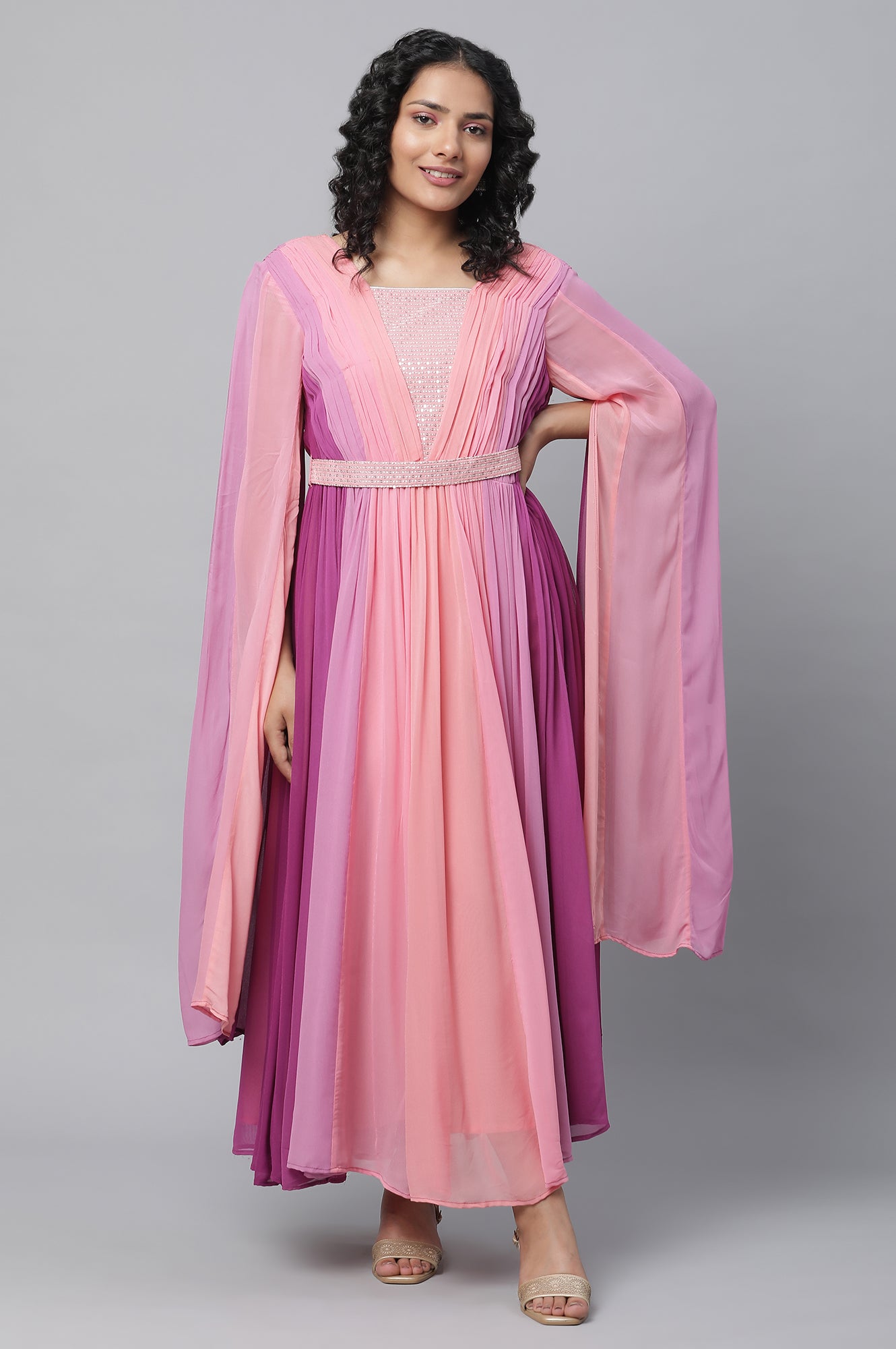 Buy Purple High Festive Dress With Fairy Sleeves Online for Woman