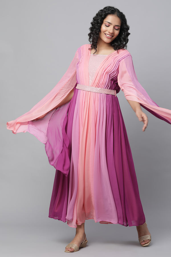 Purple High Festive Dress With Fairy Sleeves