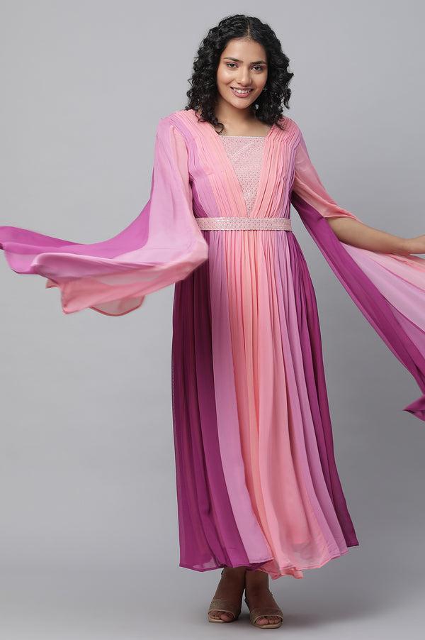 Purple High Festive Dress With Fairy Sleeves