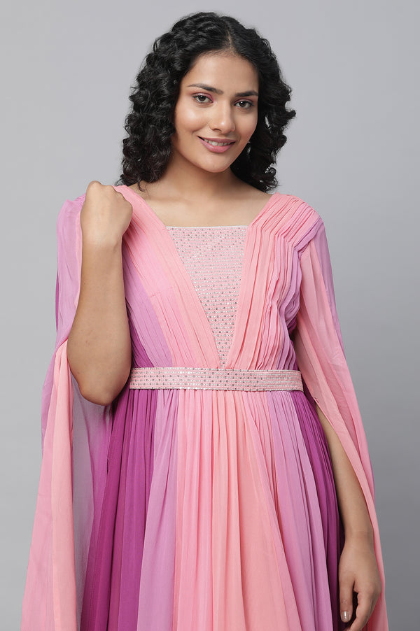 Purple High Festive Dress With Fairy Sleeves