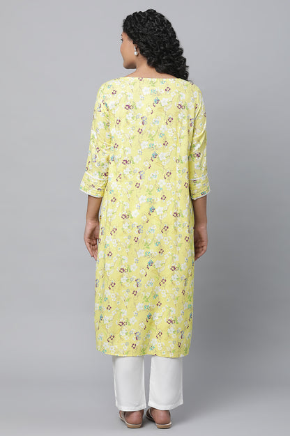 Yellow Floral Printed Casual kurta