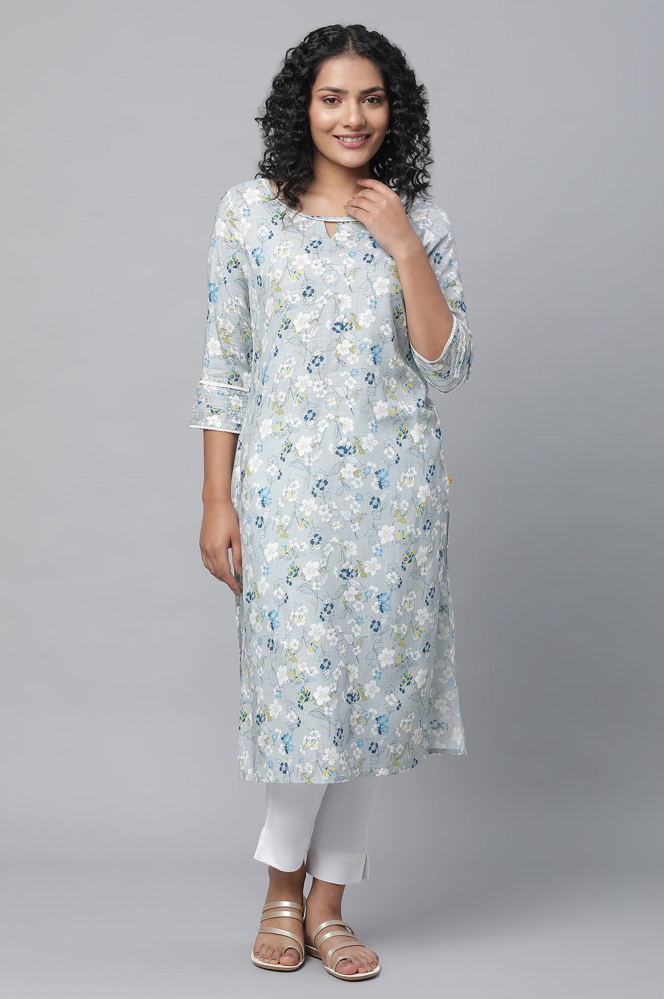 Grey Floral Printed Casual kurta