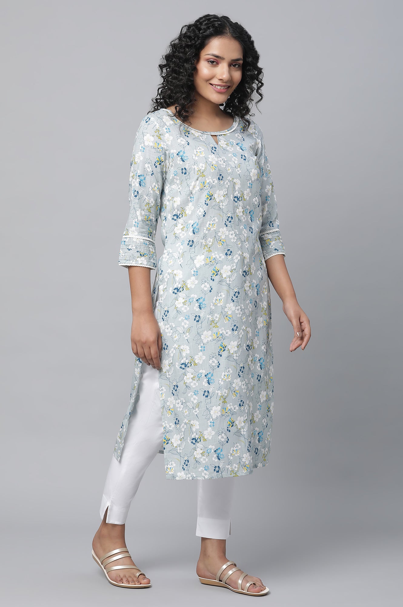 Grey Floral Printed Casual kurta