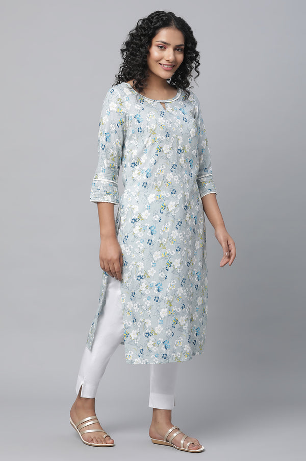 Grey Floral Printed Casual kurta