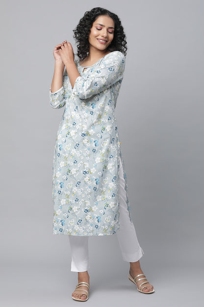 Grey Floral Printed Casual kurta