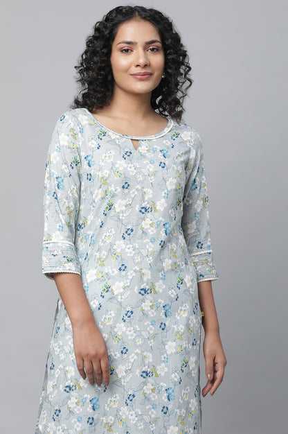 Grey Floral Printed Casual kurta