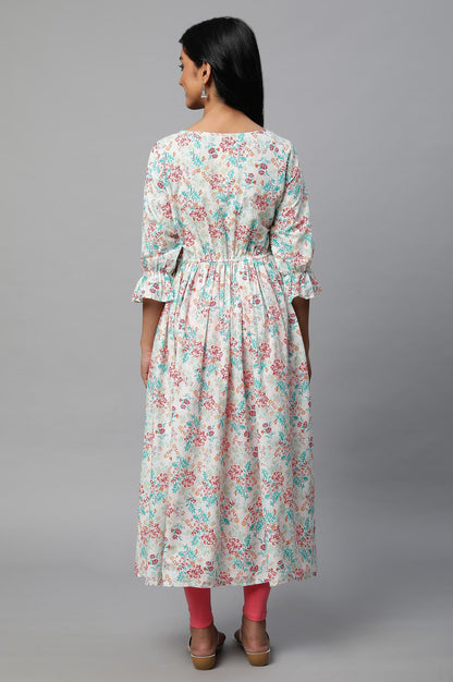 Peach Floral Printed A Line kurta