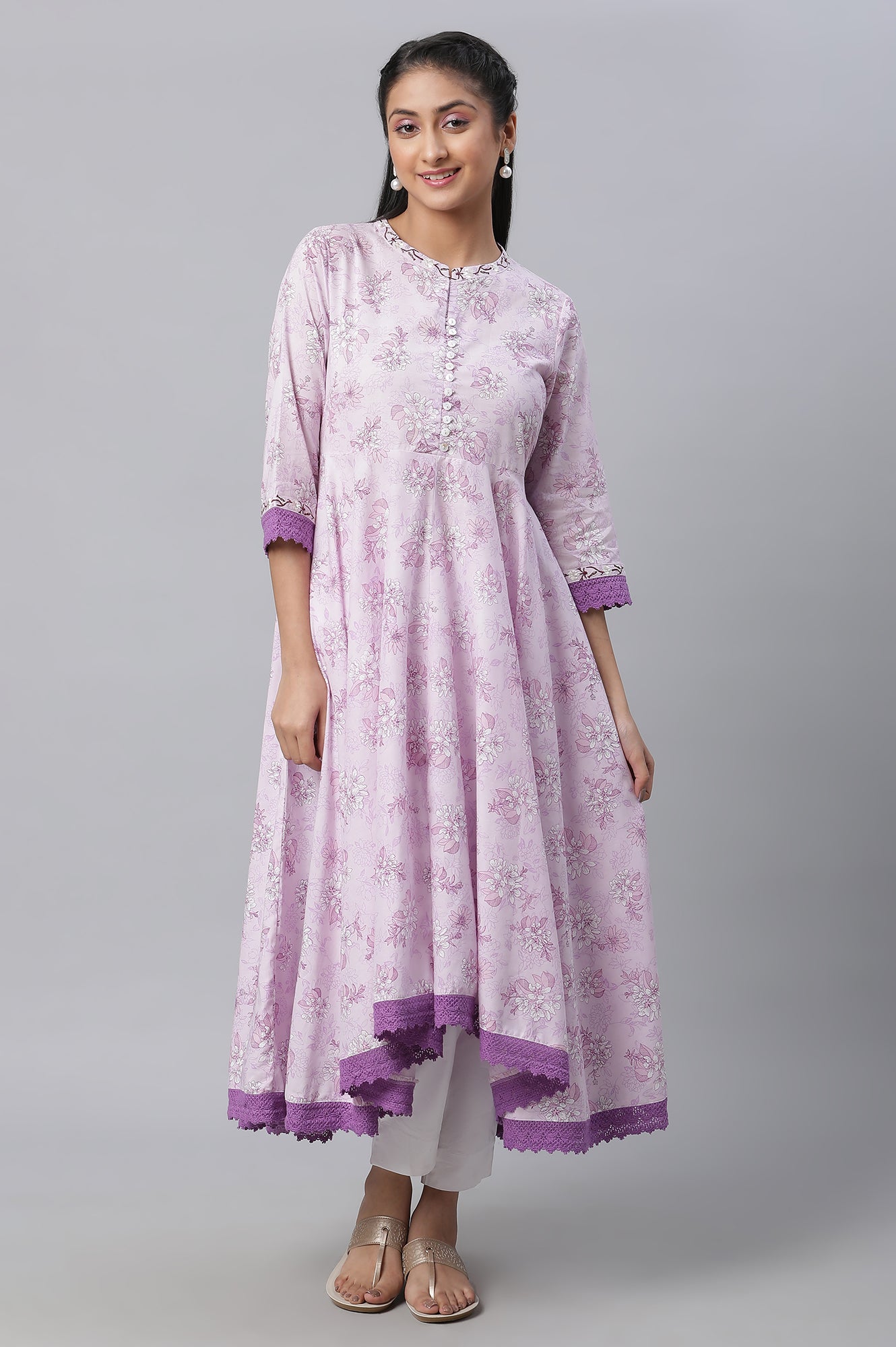 Purple Asymmetrical Floral Summerkurta