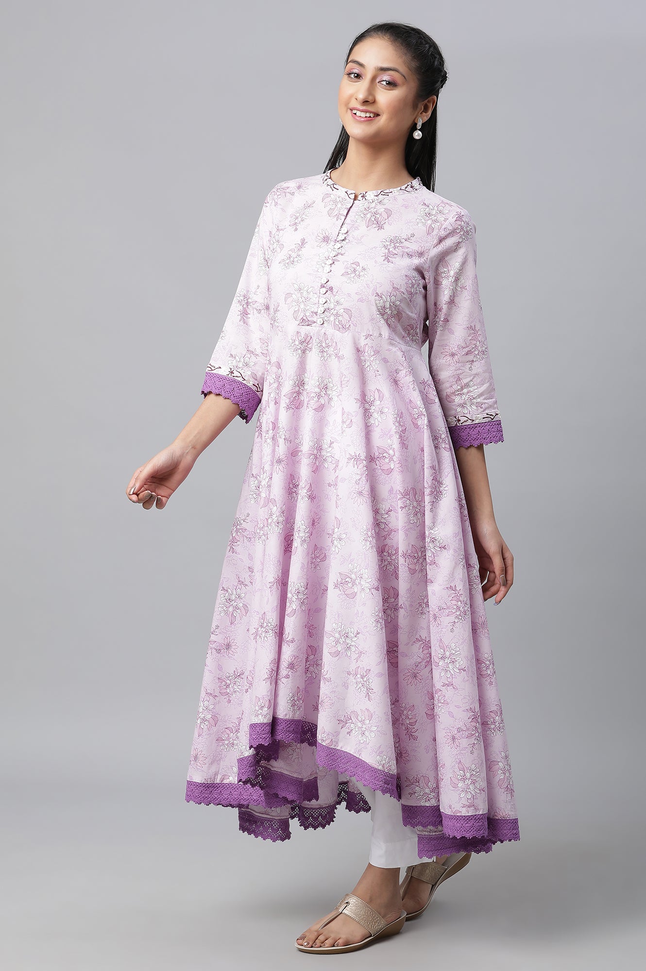 Purple Asymmetrical Floral Summerkurta