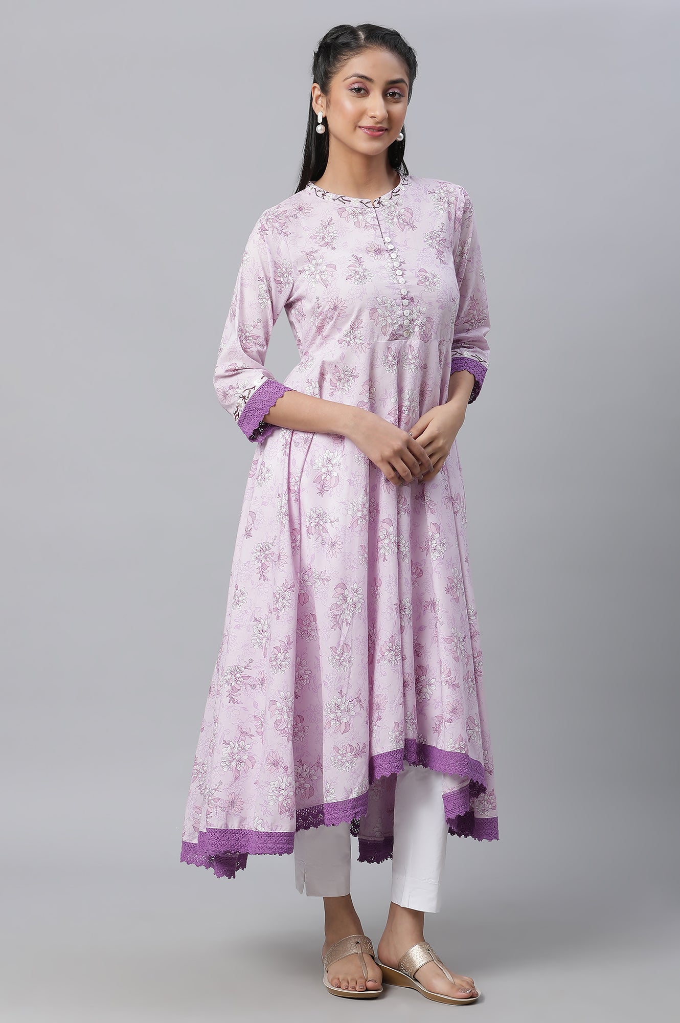 Purple Asymmetrical Floral Summerkurta