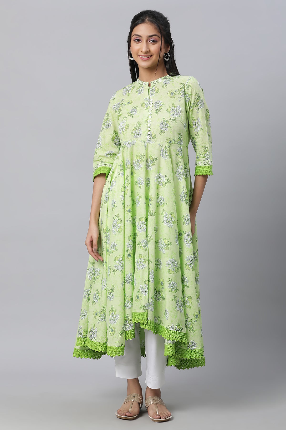 Purple Asymmetrical Floral Summerkurta - XS