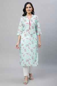 Mint Green Floral Straight Cotton Kurta