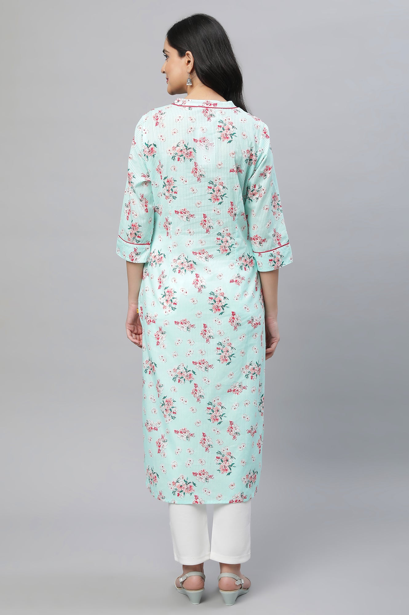 Green Floral Printed Cotton Kurta