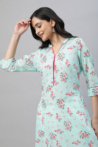 Mint Green Floral Straight Cotton Kurta