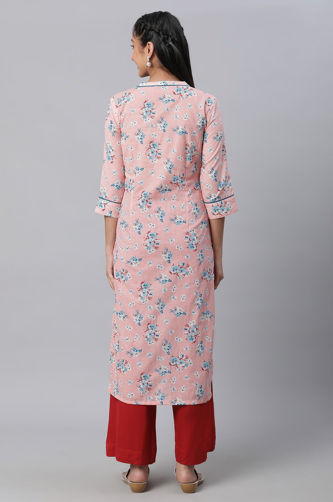 Peach Floral Printed Cotton kurta