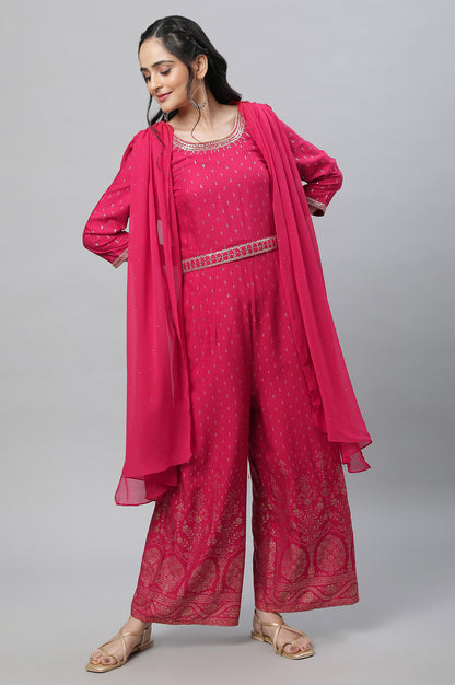 Pink Zari Embroodered Festive Jumpsuit