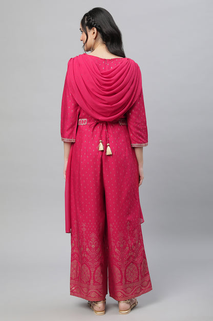 Pink Zari Embroodered Festive Jumpsuit