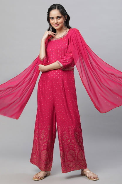 Pink Zari Embroodered Festive Jumpsuit