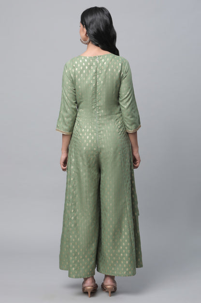 Green Mock-Layer Festive Jumpsuit