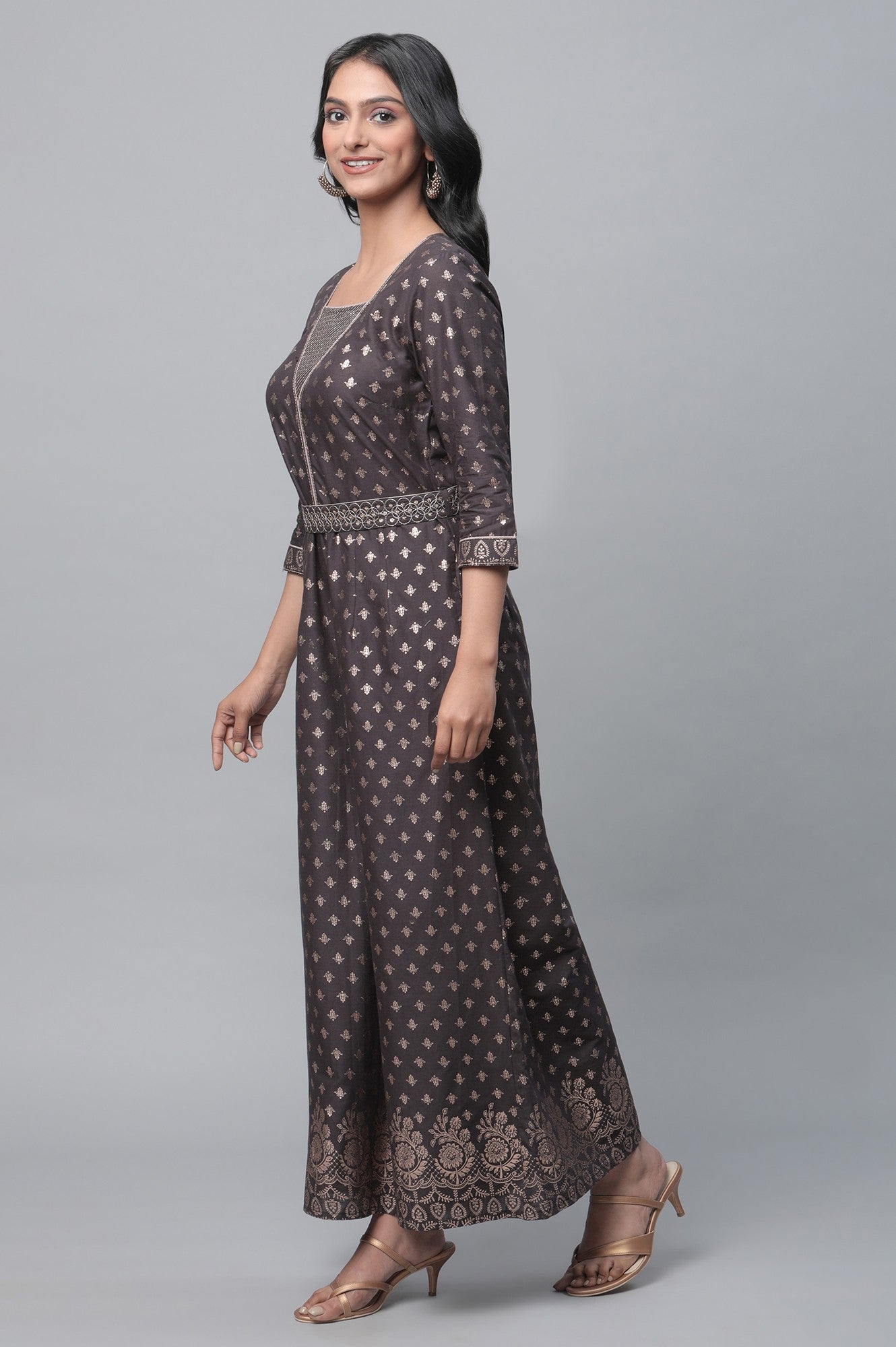 Black Zari Embroidered Festive Jumpsuit With Belt