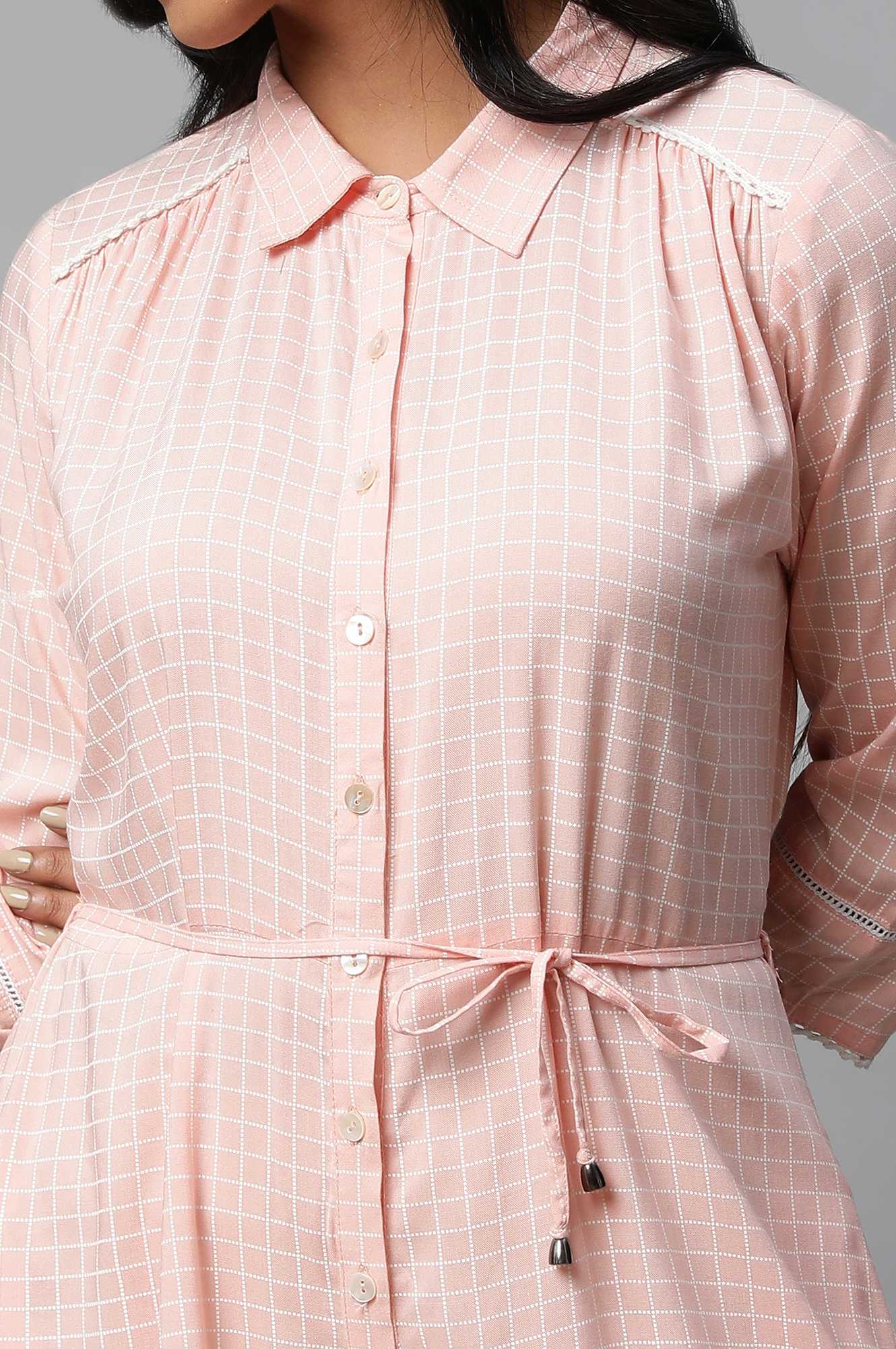 Peach Check Print Jumpsuit