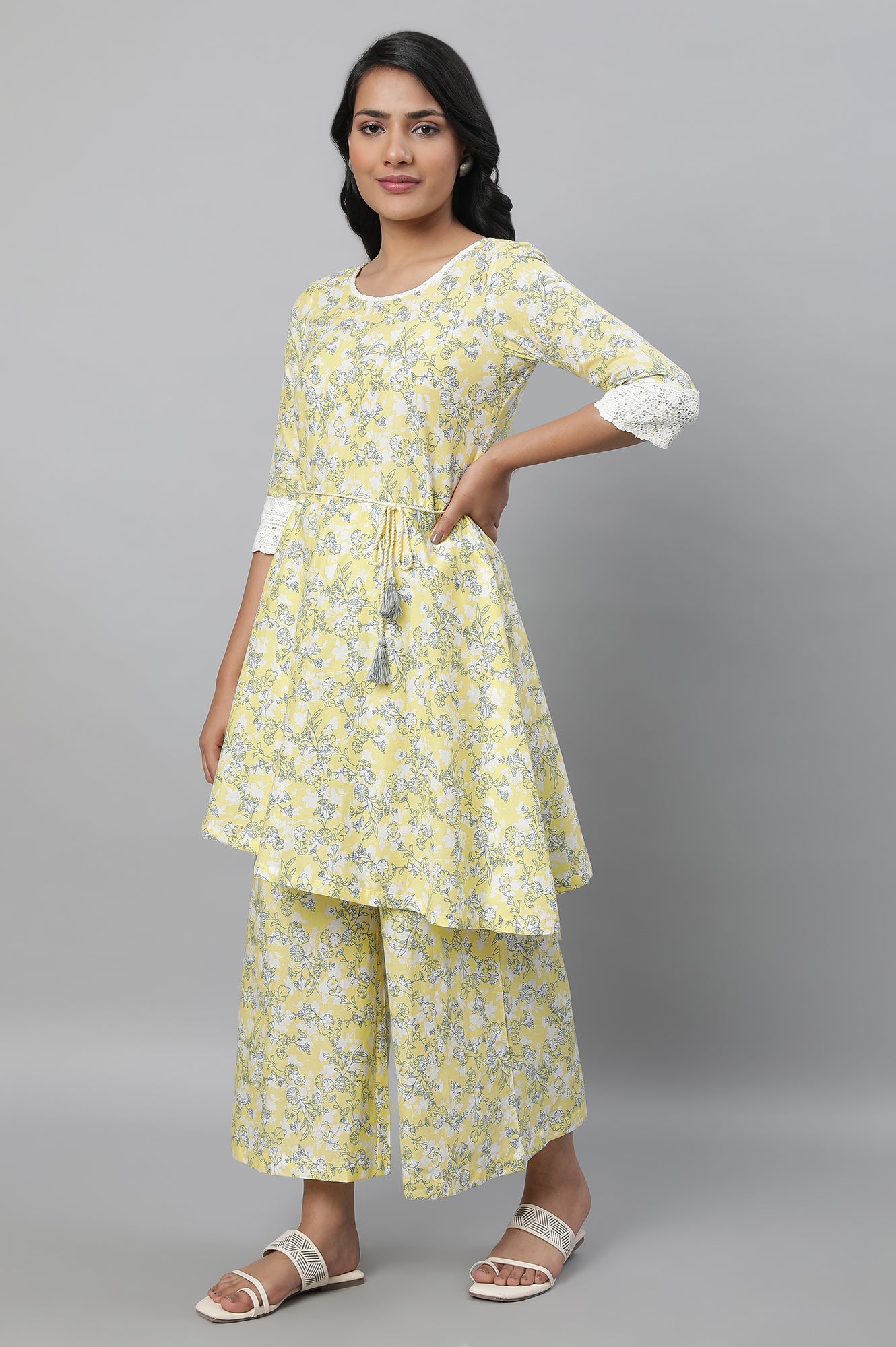 Yellow Floral Print Flared Jumpsuit