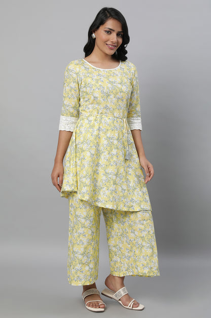 Yellow Floral Print Flared Jumpsuit