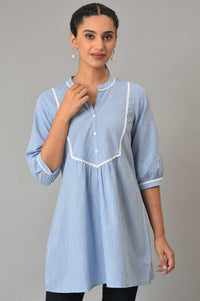 Blue Yarn-Dyed Plus Size Summer kurta