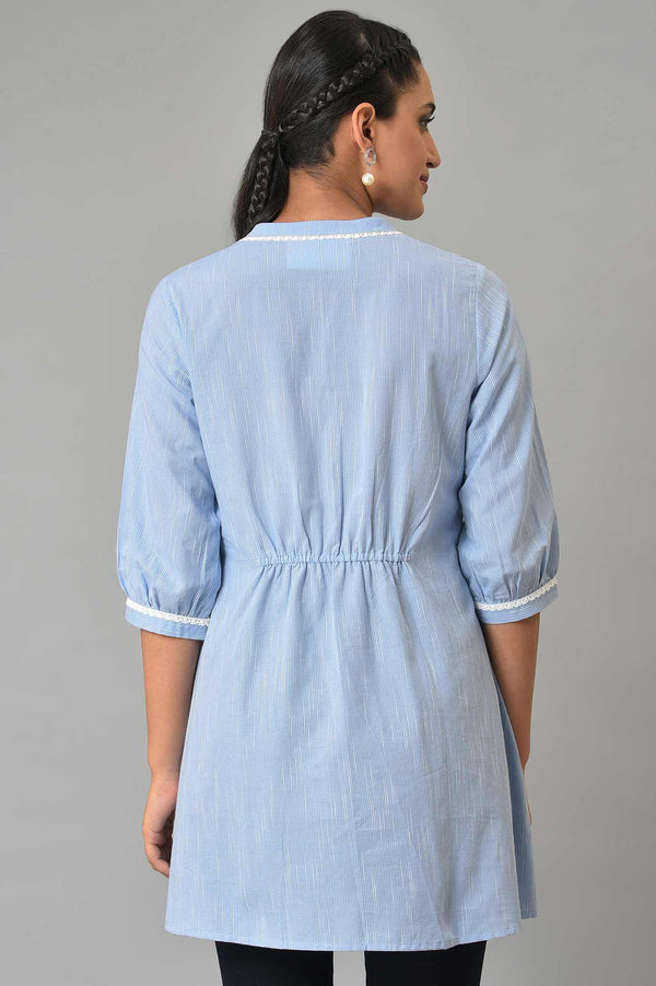 Blue Yarn-Dyed Plus Size Summer kurta