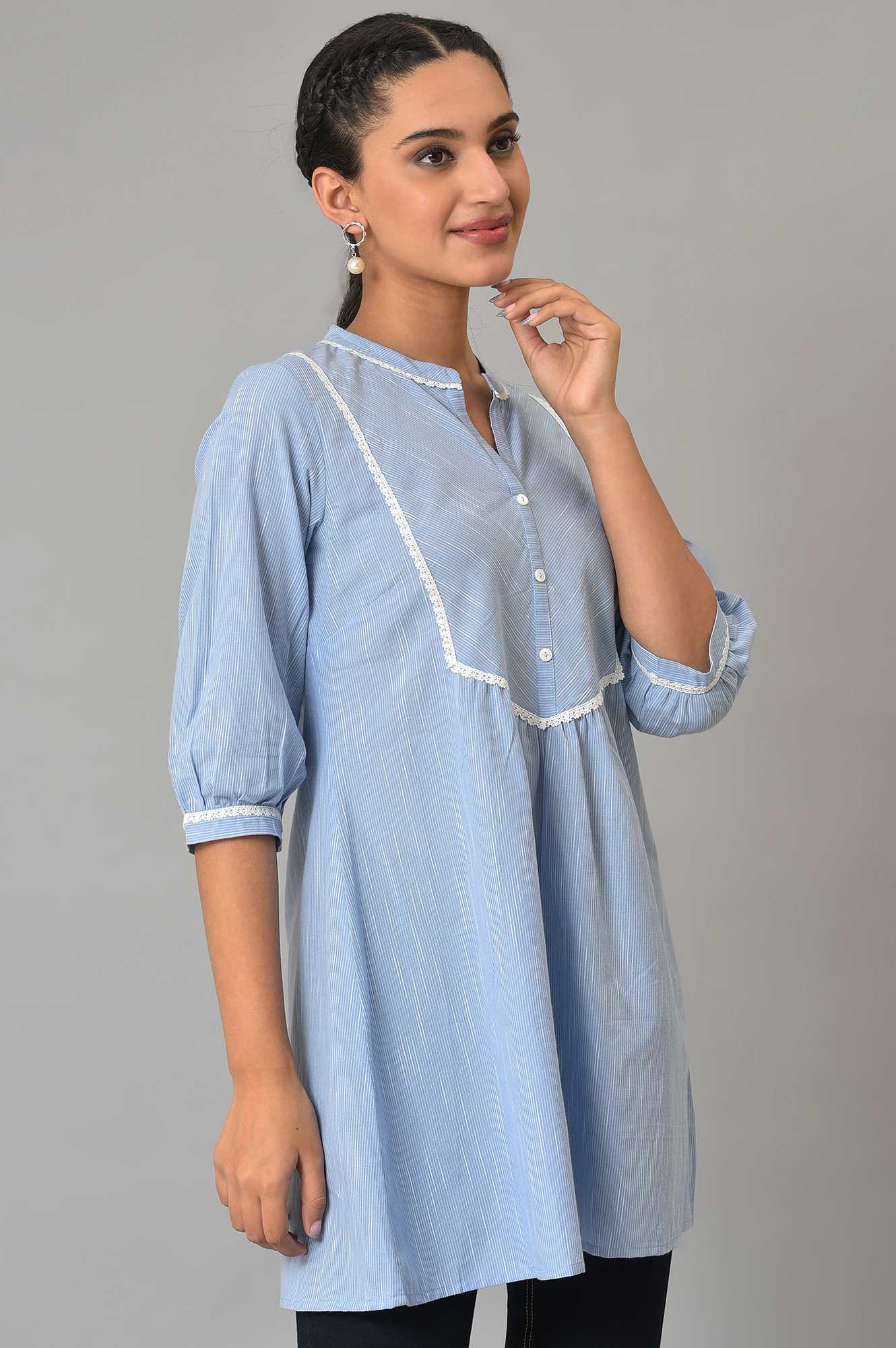 Blue Yarn-Dyed Summer kurta