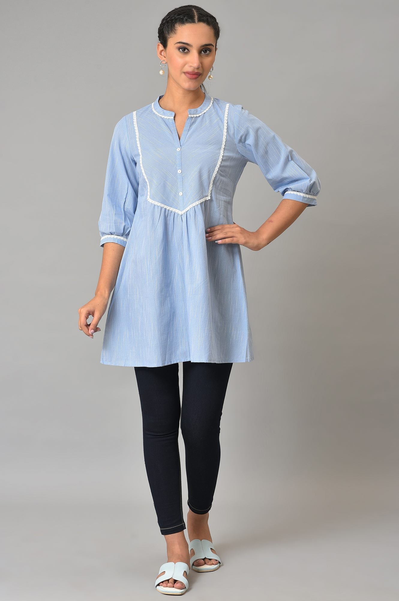 Blue Yarn-Dyed Summer kurta