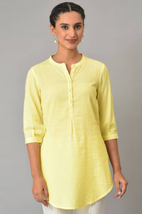 Yellow Sheer Sucker Mandarin Collar kurta