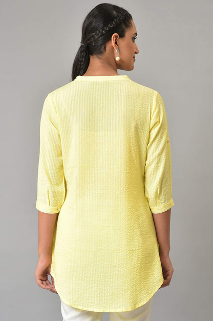 Yellow Sheer Sucker Mandarin Collar kurta