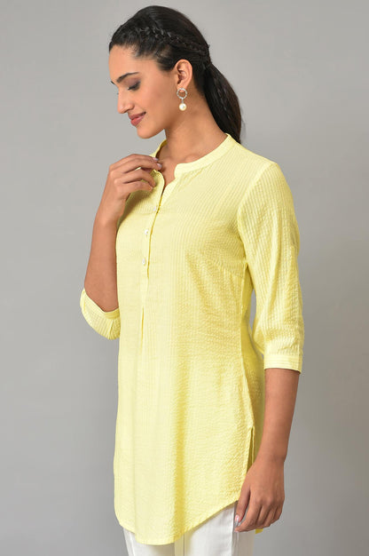 Yellow Sheer Sucker Mandarin Collar kurta