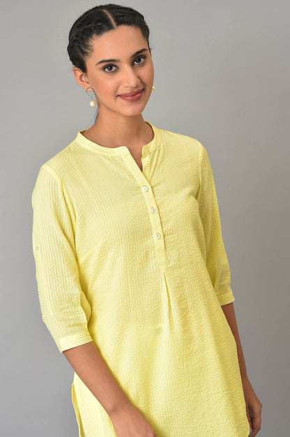 Yellow Sheer Sucker Mandarin Collar kurta