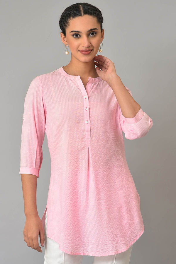 Pink Sheer Sucker Mandarin Collar kurta