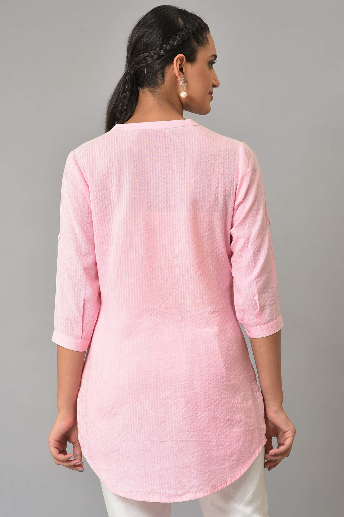 Pink Sheer Sucker Mandarin Collar kurta