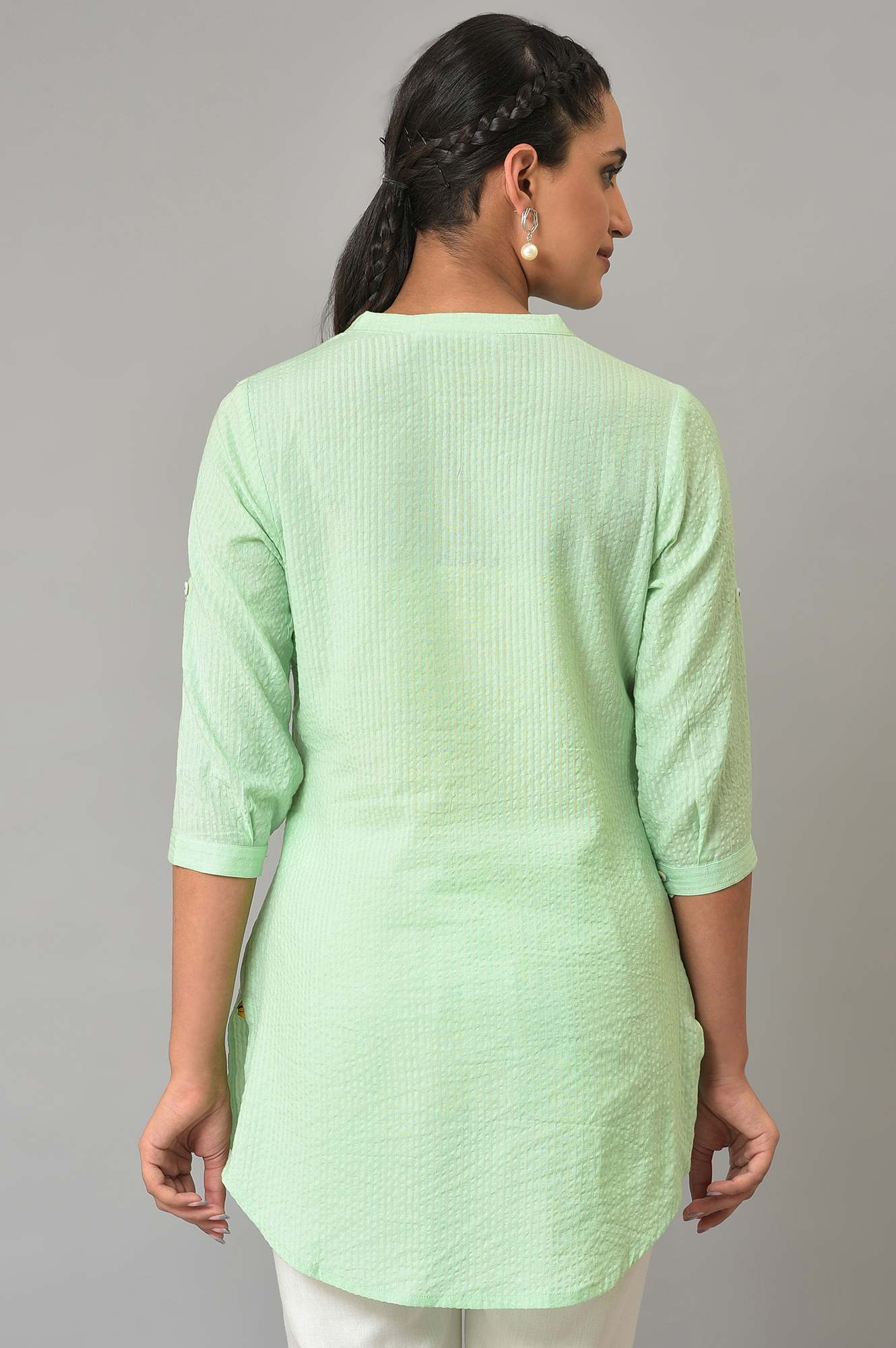 Green Sheer Sucker Mandarin Collar kurta