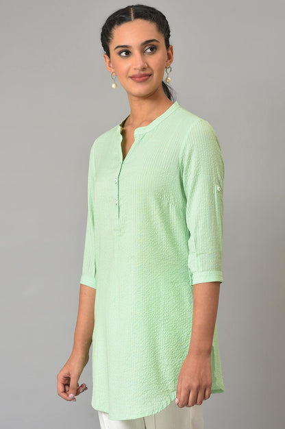 Green Sheer Sucker Mandarin Collar kurta