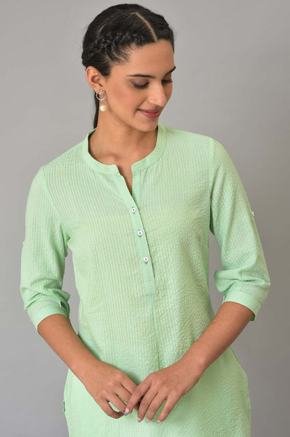 Green Sheer Sucker Mandarin Collar kurta