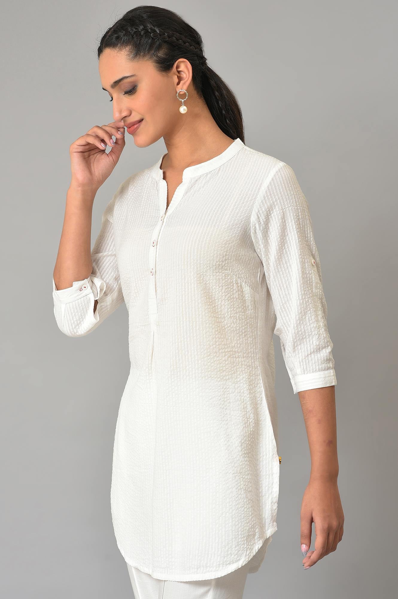 White Sheer Sucker Mandarin Collar kurta